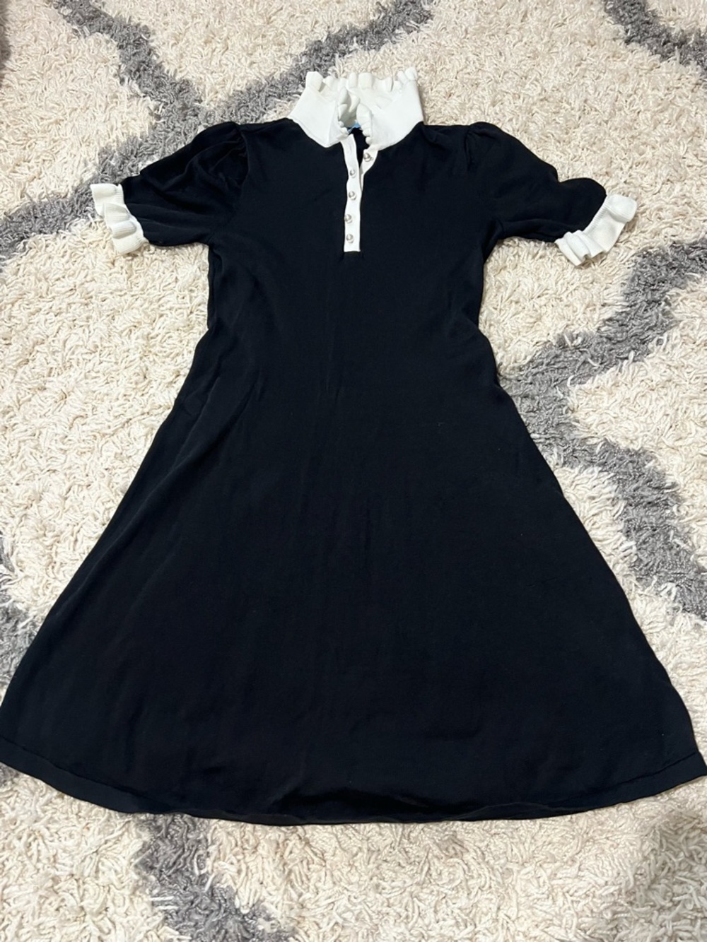 Black Cece Dress with White Ruffle Collar & Cuff Detail- Size XS